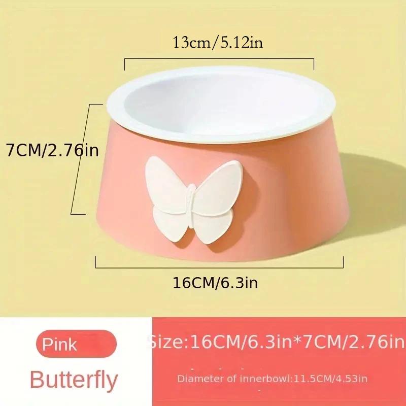

1/2 In 1 Elevated Cat Feeder Bowl With Stand Butterfly Decor Food Water Basin Cervical Spine Protection boxed