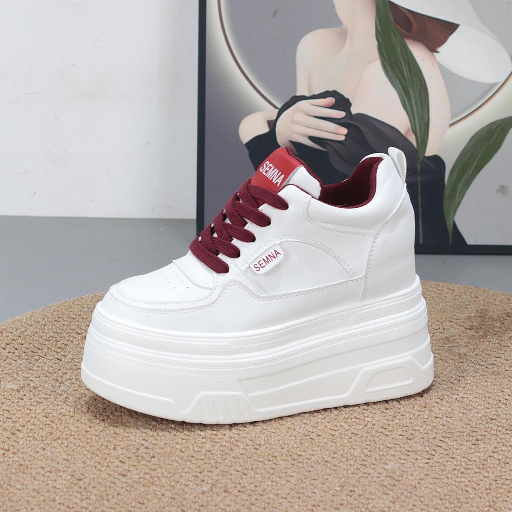 Fashion 10CM Microfiber Leather Vulcanize Women Casual Platform Wedge Chunky Sneakers Spring Autumn Shoes Size 34-40