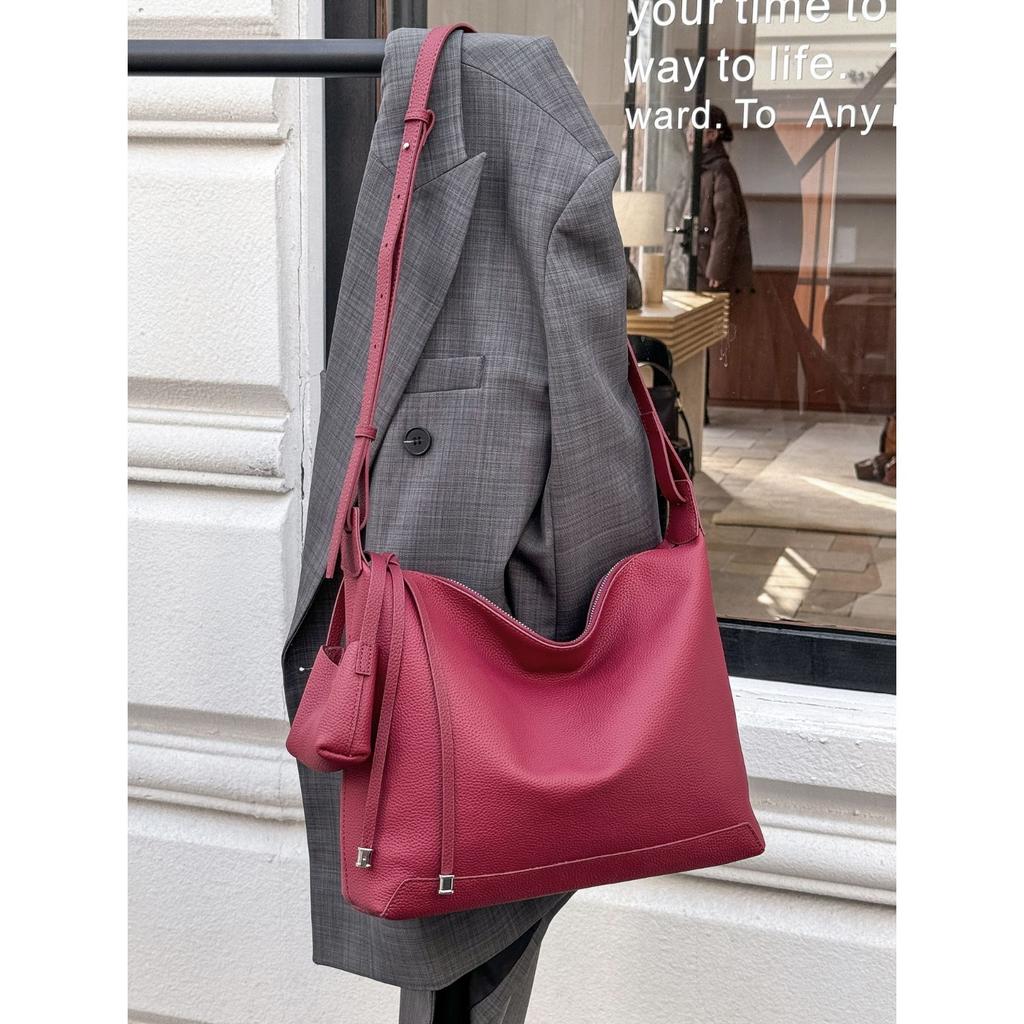 Geantă de umăr crossbody simplă și la modă din piele de vacă pentru femei, capacitate mare, geantă scoică, geantă din piele moale