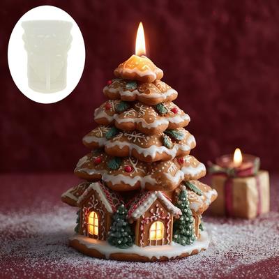 Cedar Christmas Tree House Candle Silicone Mold Snowflake Pine Tree House Christmas Tree Gypsum Molds Craft Mould Christmas Gift