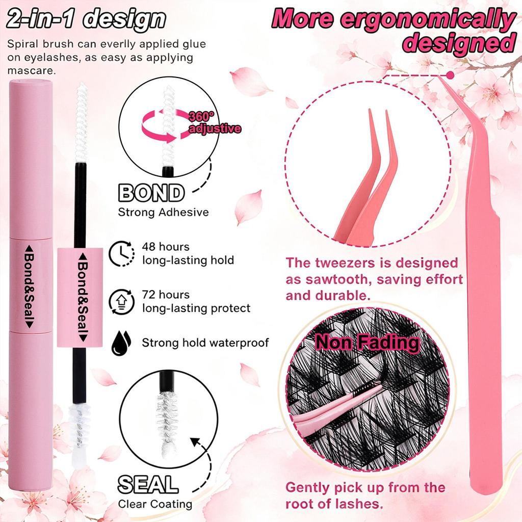 144 Stück 5D Cluster Wimpern Kit Gemischt 10-16mm D-Schwung Flauschiges DIY Wimpernverlängerungs-Set mit Kleber, Versiegelung und Pinzette