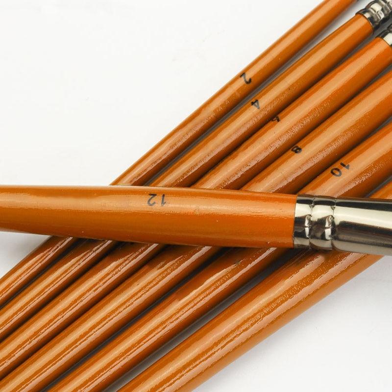 6 Pcs Set Wood Short Pole Wine Red Nylon Hair Watercolor Painting Brush 4 Kinds of Pen Point Optional Oil Paint Pen Art Supplies