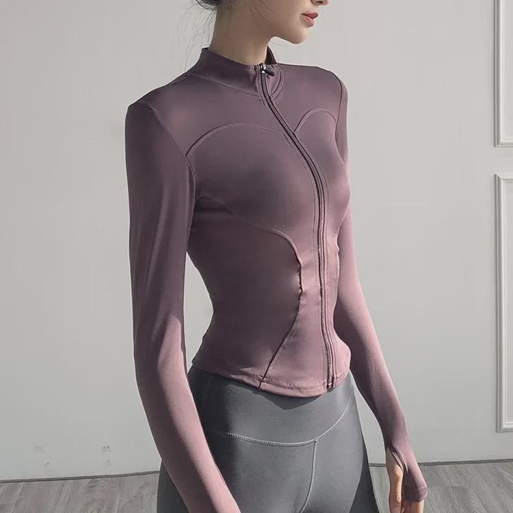 Women's Nylon Fitness Jacket - Elastic, Quick-Drying, Long-Sleeve Top for Spring/Autumn Running, Sports, Training, and Yoga.