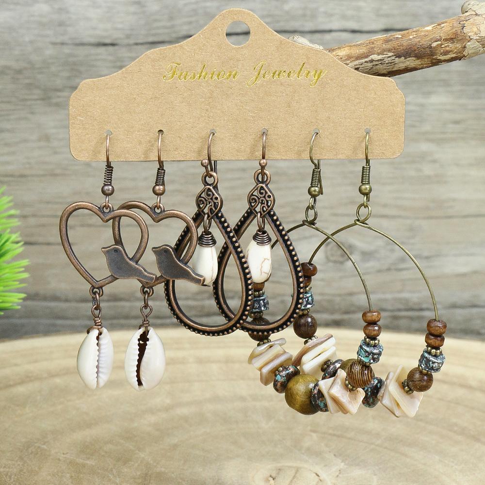 Bohemian Ethnic Style Earrings Set for Women Creative Retro Drop Oil Rhinestoen Water Drop Tassel Earring Female Jewelry