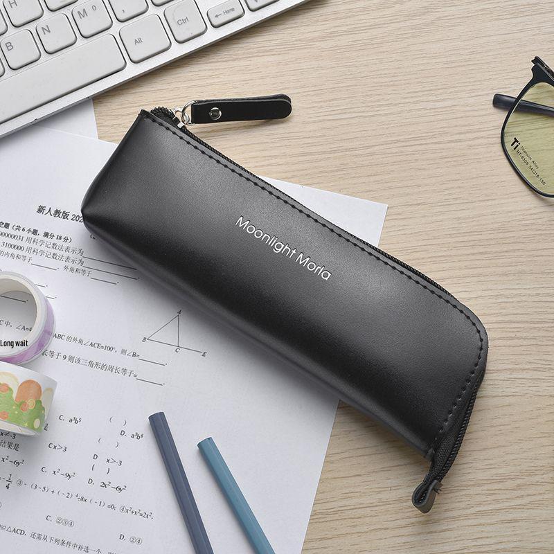 Compact Solid Color PVC Leather Pencil Case for Students - Holds 3-4 Pens чёрный