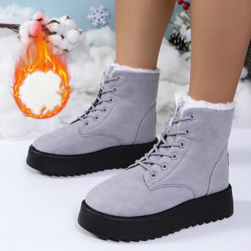 Women's Winter Chunky Platform Snow Boots Anti-Slip Comfortable Short Booties Shoes With Faux Fur Lining for Women Lace-Up Faux Suede Warm Ankle Boots