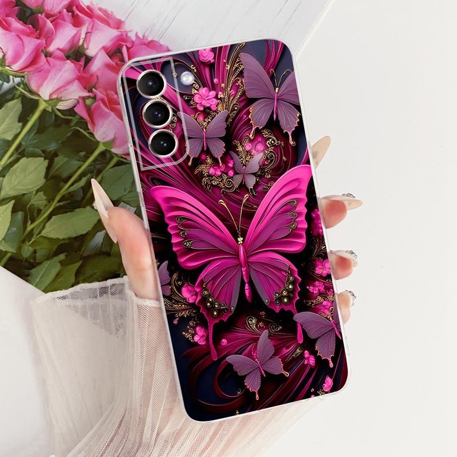For Samsung Galaxy S21 Plus Case S21 FE Luxury Bow Flowers Painted Cover Soft Silicone Case For Samsung S21 Ultra S 21 S21+ Bags