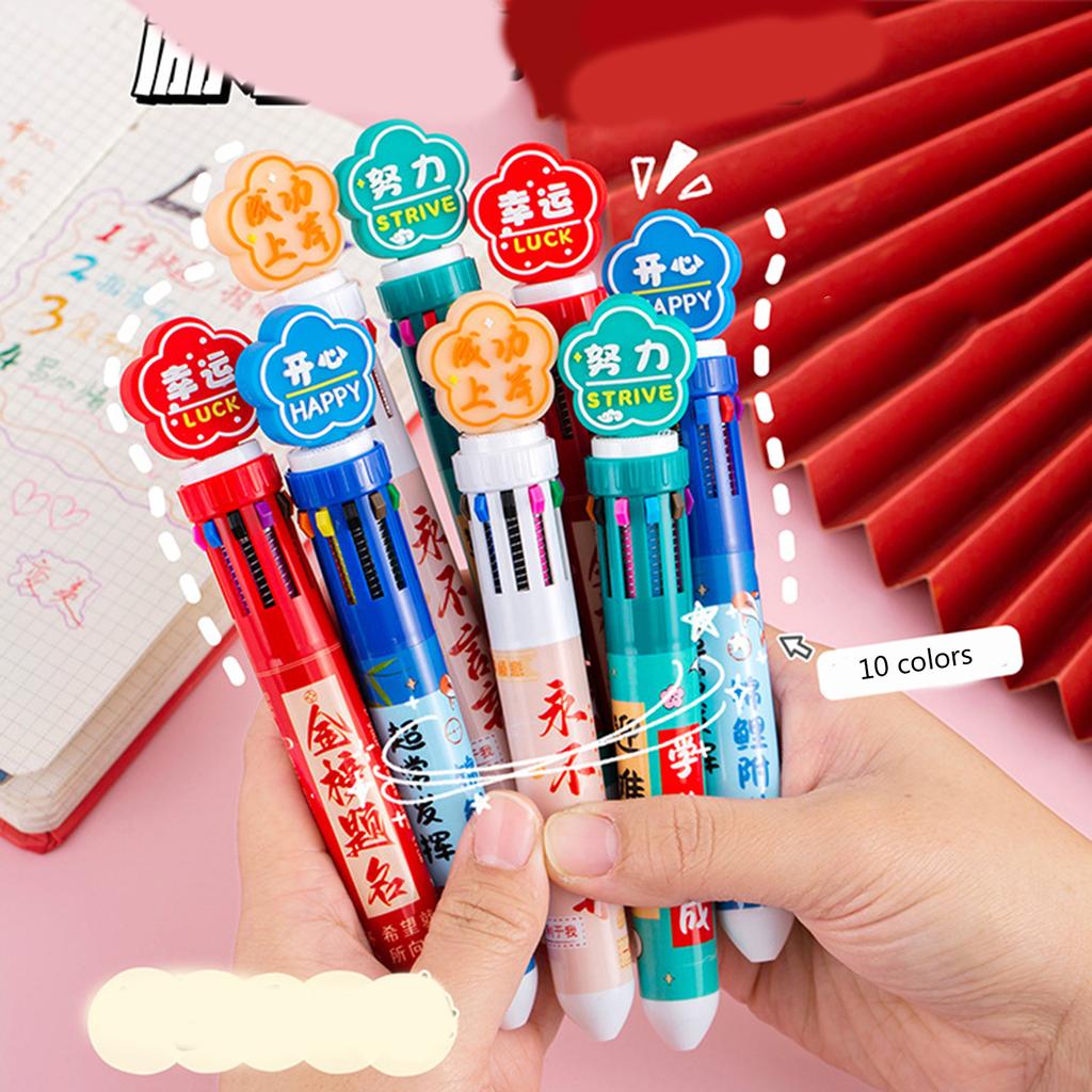 Pix multicolor pentru desene animate Pix pentru scris 10 culori în 1 Scrieți lin pentru studenți, adulți, jurnal de scris