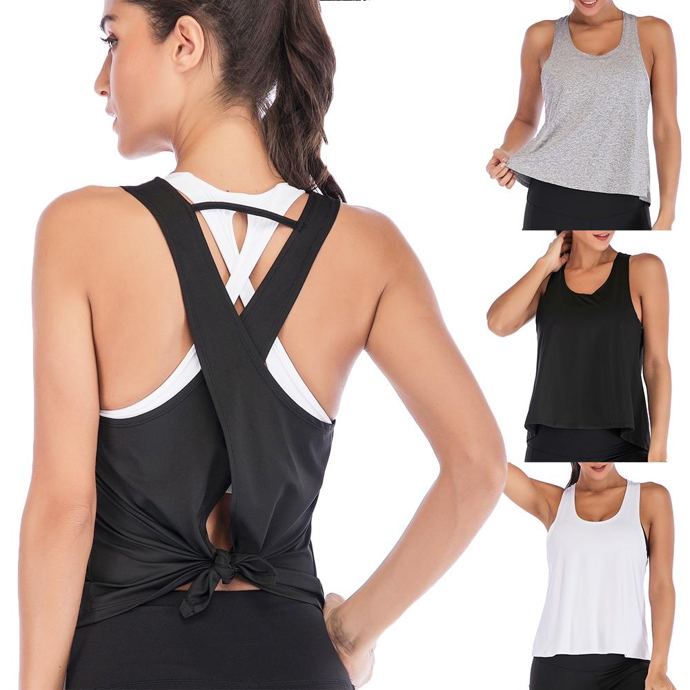 Buy Women Cute Fitness Shirts Tie Back Loose Gym Clothes Workout Sports