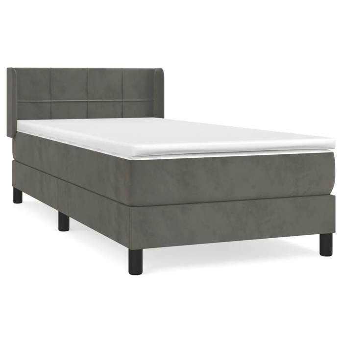 3130944 vidaXL Lit à sommier tapissier avec matelas Gris foncé 100x200 cm