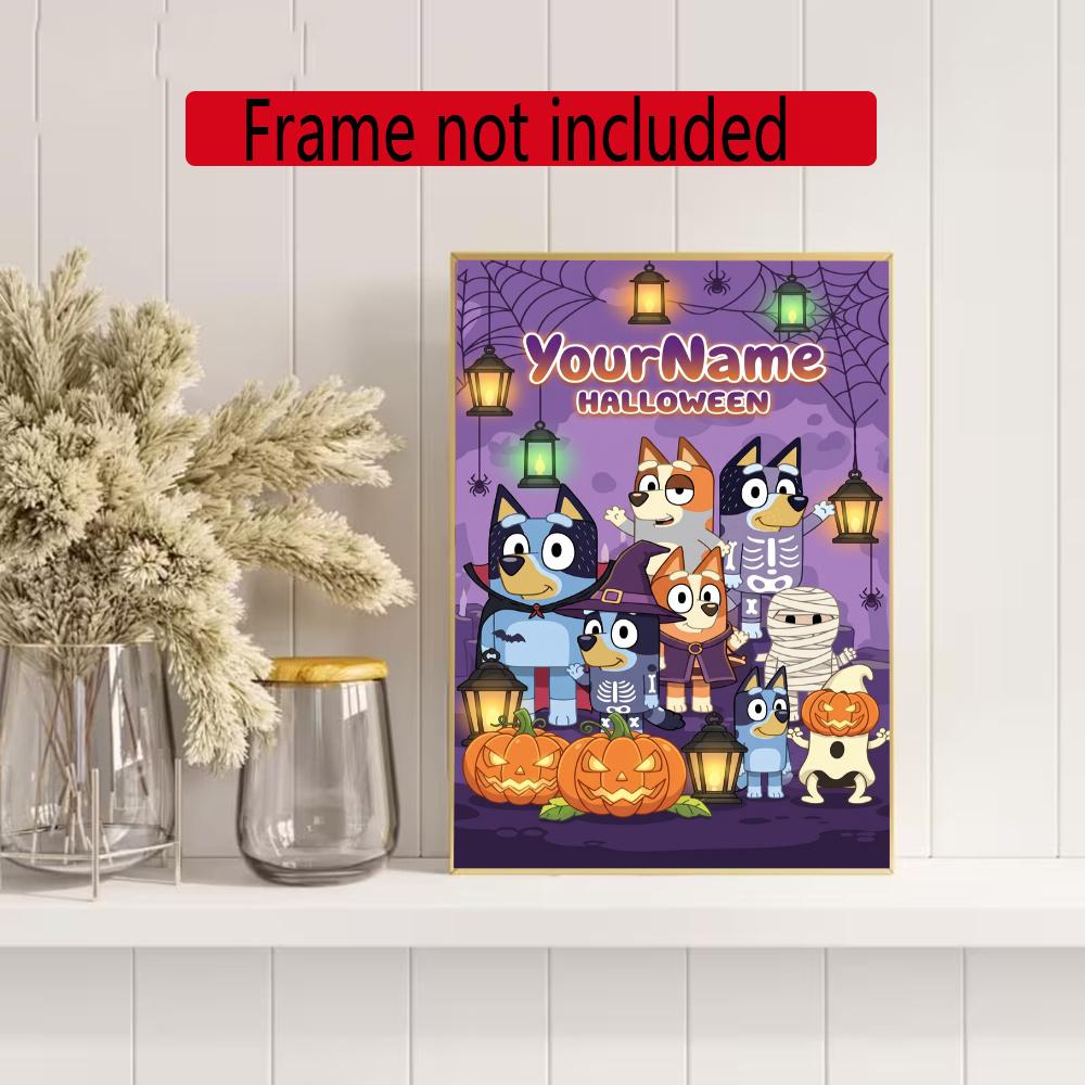 Bluey Customize Your Name Diamond Painting Round Diamond Diy Frameless Holiday Artwork Suitable For Home Office Wall Decoration