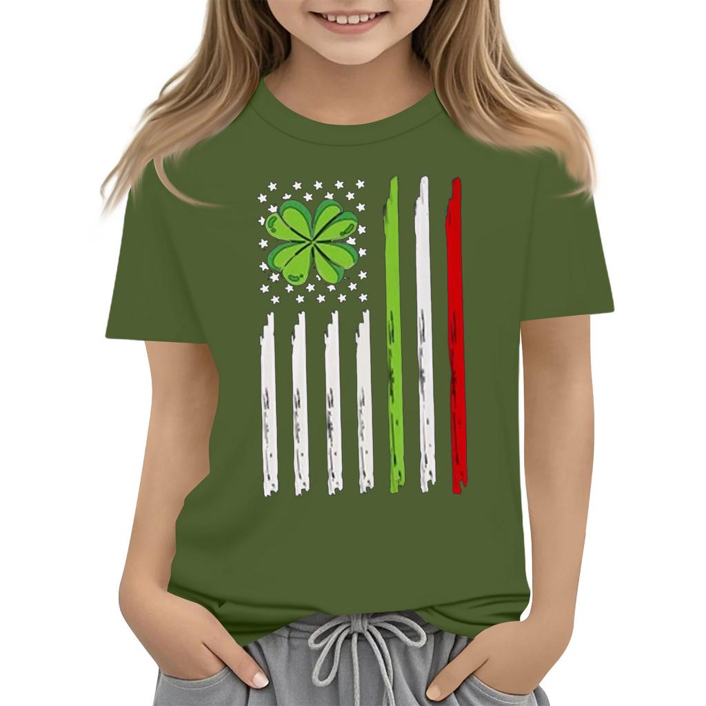 Children's Round Neck Casual Saint Patrick Printed Short Sleeve T-Shirt