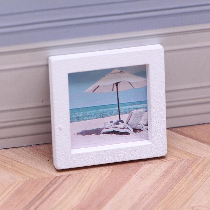 1Set 1:12 Puppenhaus Miniatur Sommer Strand Foto Rahmen Landschaft Wandbild Wanddekoration Modell Dekor Spielzeug Puppenhaus Zubehör