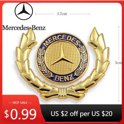 Car Sticker For Benz Emblem with Wings Star Bonnet Badge Gold Car Hood Front Chrome Logo Luxurious Plated for Mercedes Benz Hood