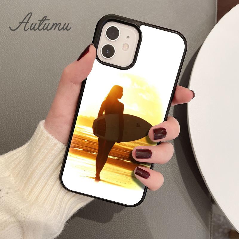 HAWAII BEACH SURF GIRL SURFING ART Phone Case for iPhone 17 Air 15 16 16e 11 12 13 14 Pro Max Plus Cover coque Fundas