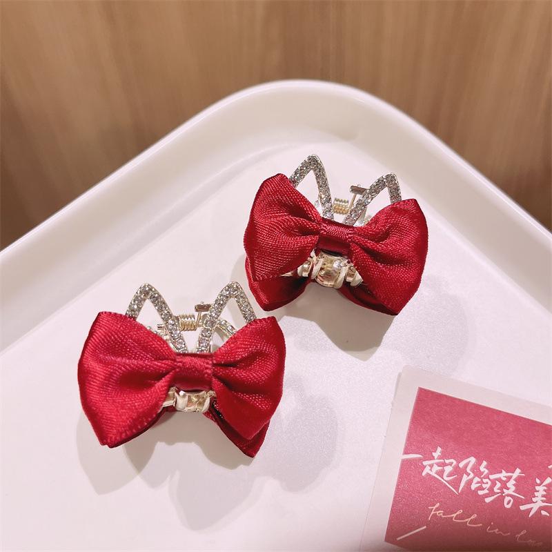 Children Hair Clips Double Sided Bow Bunny Crown Rhinestone Alloy Hairpins Princess Hair Accessories for Girls Non-Slip Grip