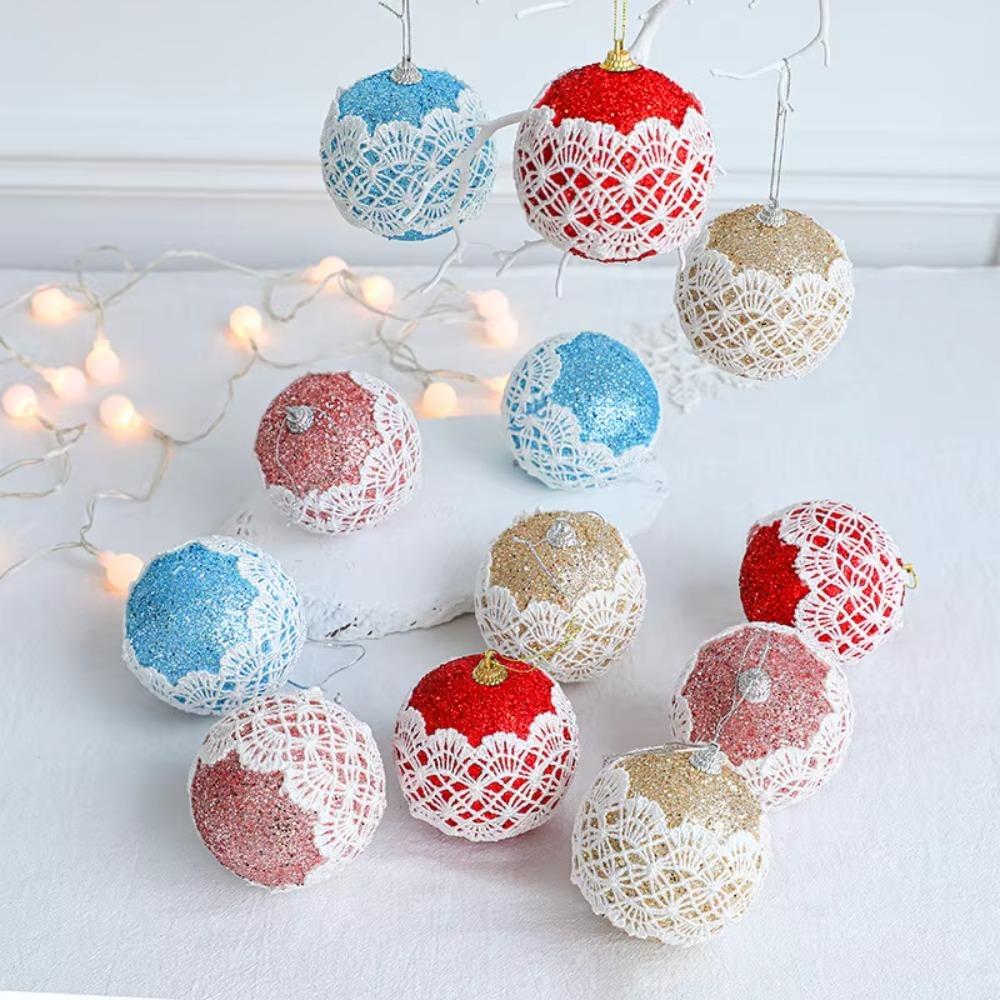 4Pcs 8cm Lace Appliques Christmas Ball Glitter Christmas Decoration Balls  Home