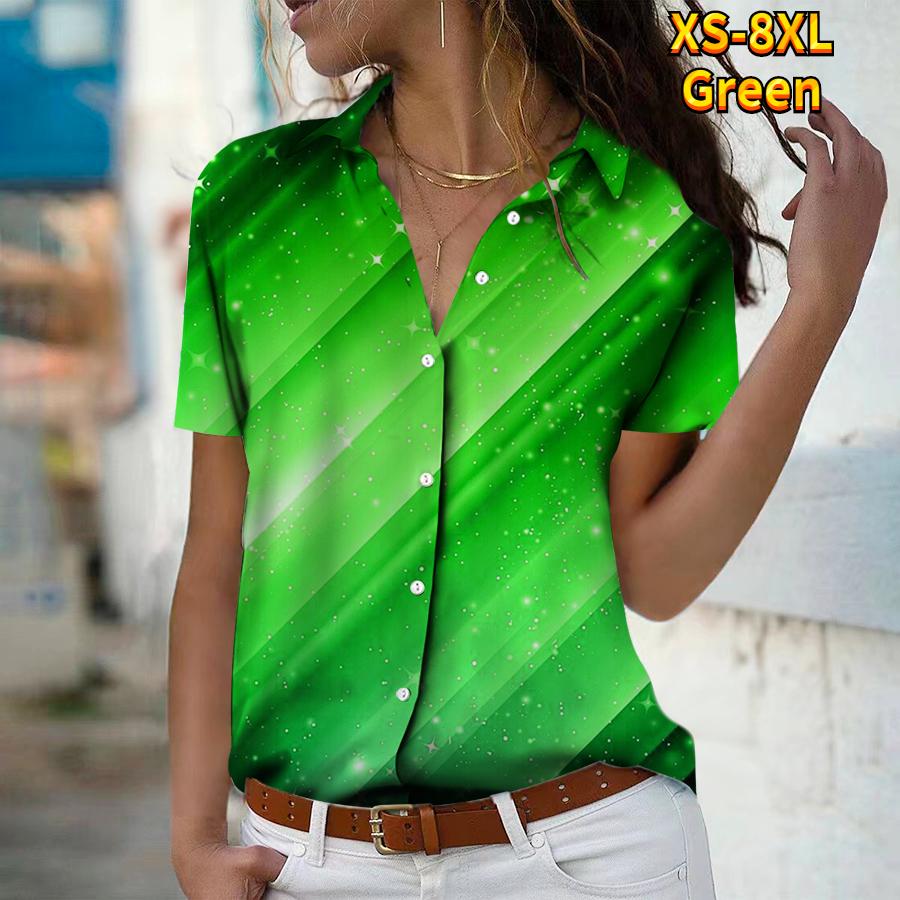 2025 Summer New Fashion Women's Abstract Printed Short Sleeve V-neck Casual Button-down Shirt Top