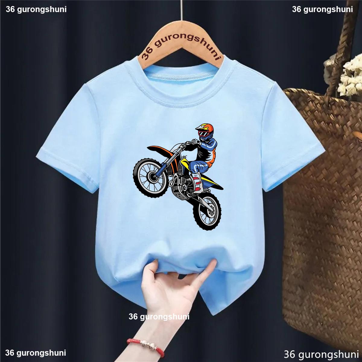 

Summer Gray-Blue T-Shirt with Cool Super Motorcycle Racing Graphic Print Boys Fashion Hip-Hop Clothing 100