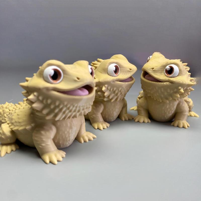 3D Printed Cute Bearded Dragon Figurine Lizard Statue Desktop Ornament Reptile Lover Gift Home Decor Animal Collection Craft