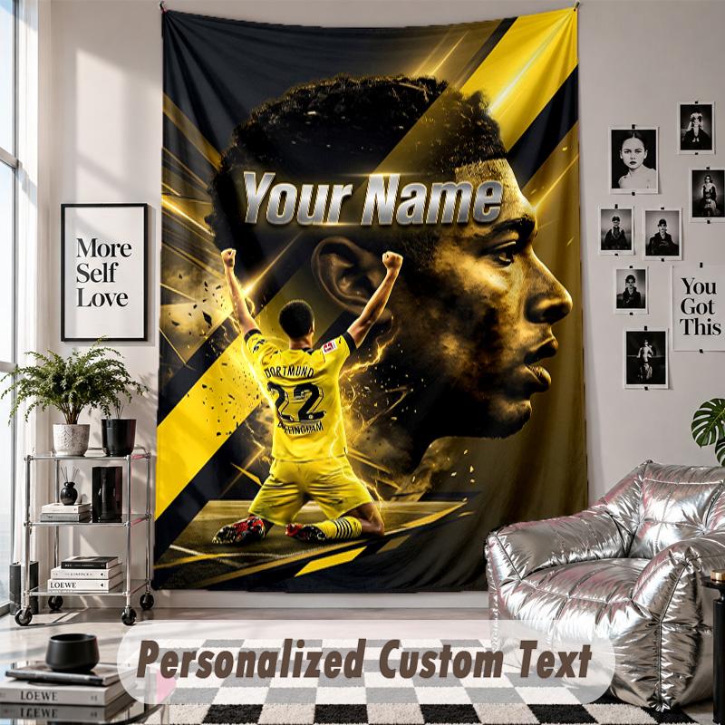 Wall Hanging Tapestry With Custom Name & Text, Jude Bellingham Decorative Tapestry For Bedroom
