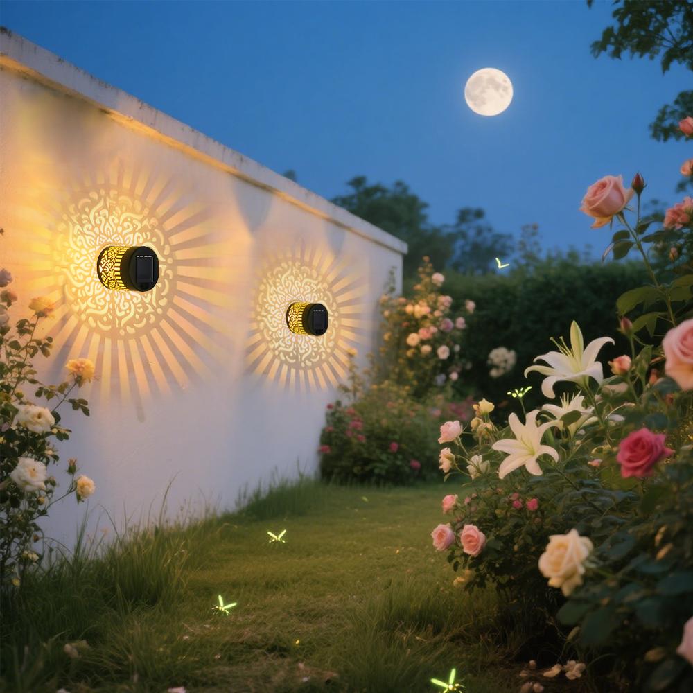 2pcs Solar Wall Lights IP65 Metal Outdoor Wall Theme Fence Lights Garden Backyard Decoration Outdoor Decor Front Door Lantern