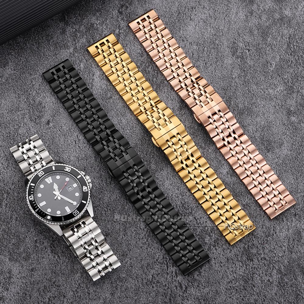 Stainless Steel Seven Bead Watch Strap 20mm 22mm Solid Butterfly Buckle Universal Watchband Accessories Quick Release Bracelet