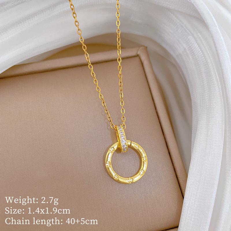 Kupfer-Mikro-Intarsien Leichter Luxus Mode Persönlichkeit Temperament Wunderschöne Voll-Diamant-Halskette Damen Vielseitige Schlüsselbein-Kette Titanstahl