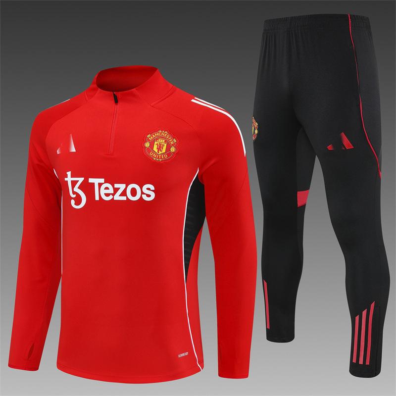 Manchester United Football Suit Custom Autumn And Winter Long-Sleeved Half-Pull Pre-Game Warm-Up Children'S Short-Sleeved Training Suit