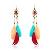 Niche Design Retro Long Fringed Feather Earrings Femininity Bohemian Yunnan Vacation Earrings