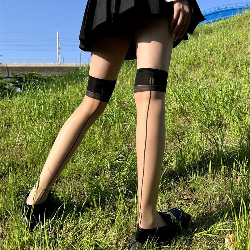 European Style Back Seamed Nylon Stockings Retro Cuban Heel Thigh High Transparent Stockings Sexy Lingerie Medias For Garters