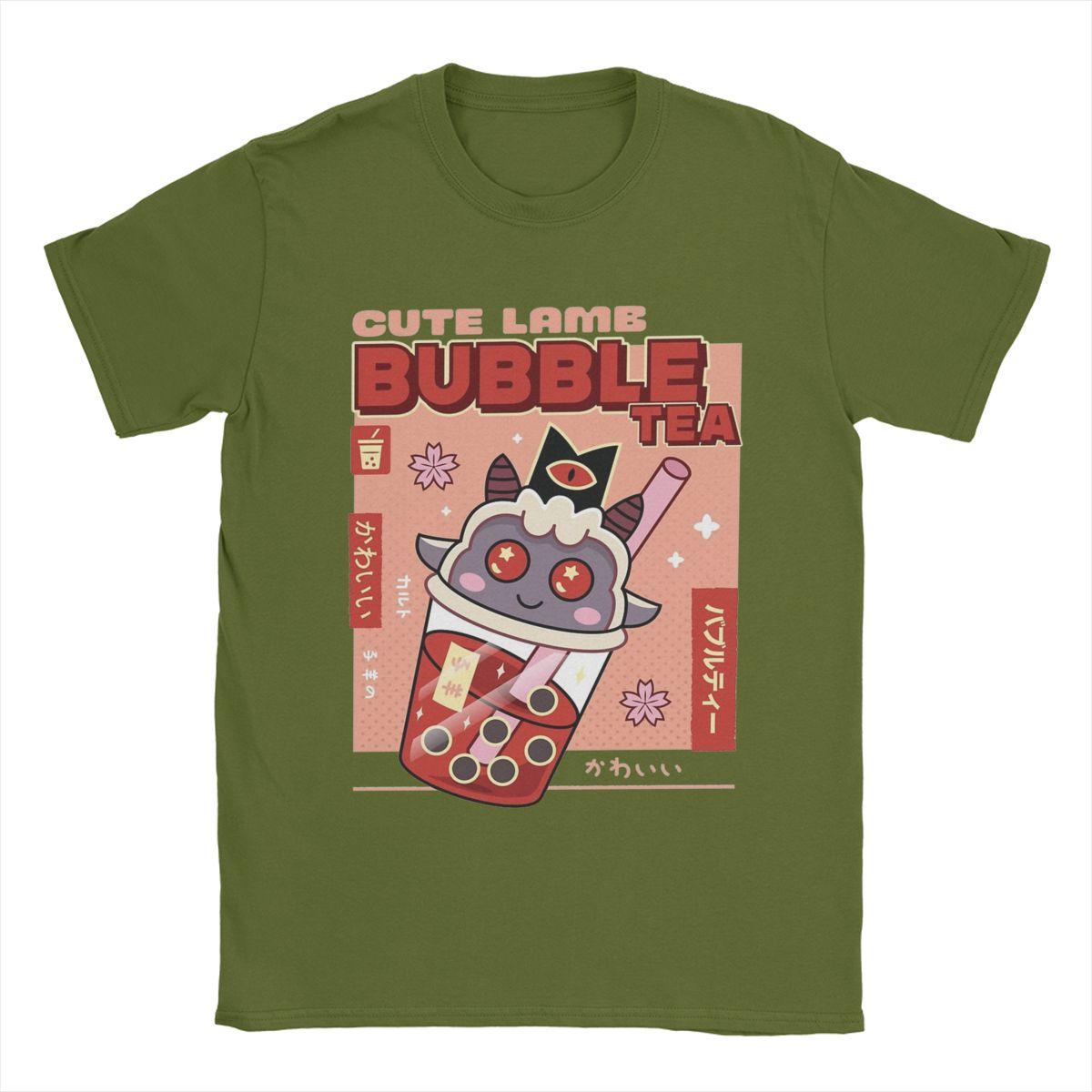 

Casual Cute Lamb Bubble Tea Cult Of The Lamb T-Shirt Men O Neck 100% Cotton T Shirt Game Anime Tees Printing Clothes 4XL