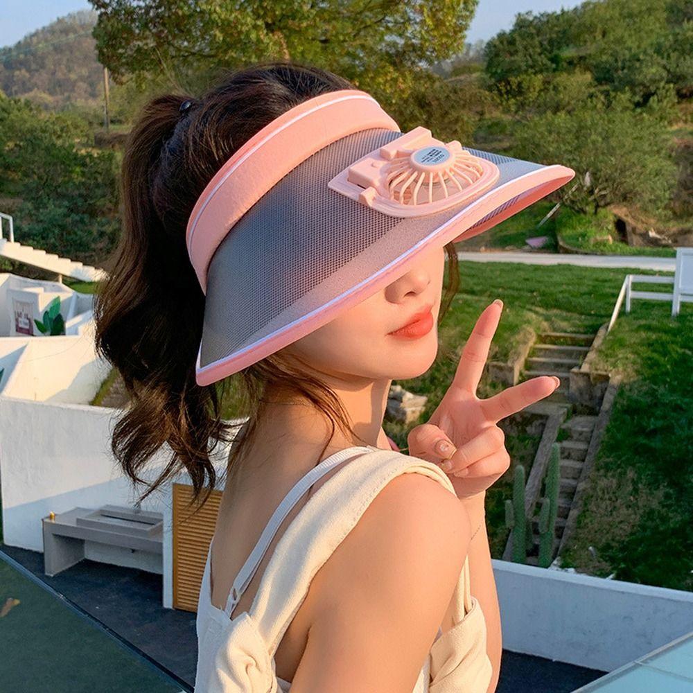 

Visor Hat Letter Big Brim Summer Empty Top Caps Women Sun Hats Electric Fan Hat Sunscreen Hats чёрный