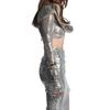 Spring and Autumn European-American Women's Two-Piece: Silver Sequin Long Skirt and Top