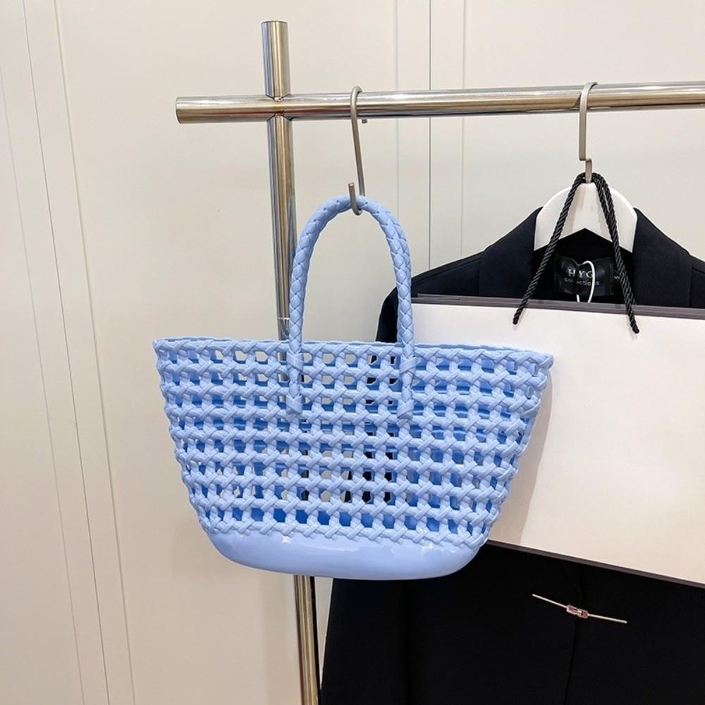

Плетеная сумка-корзина для пляжа с полым дизайном, большая вместимость, многоразовая, из ПВХ, прочная, портативная, сумка-тоут для путешествий синий