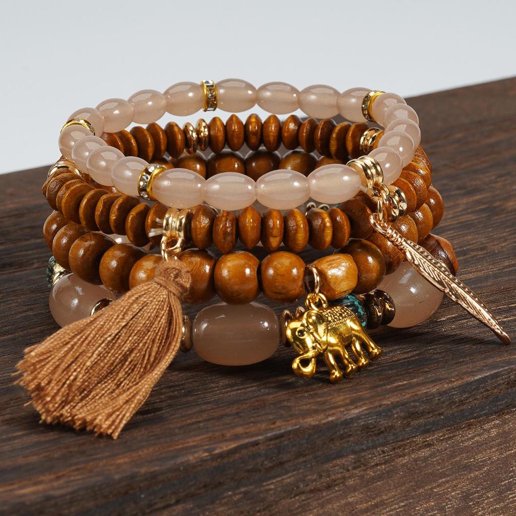 Bohemian Elephant Leaf Tassel Pendant Retro Bracelet