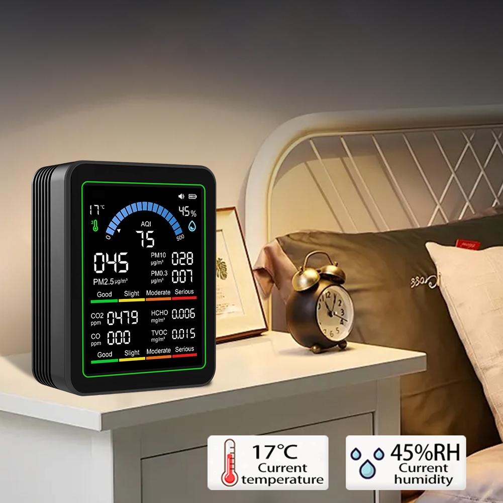 10-in-1 Air Quality Monitor Real-Time HCHO Detector with Display Temperature Humidity Detector for Home Office School