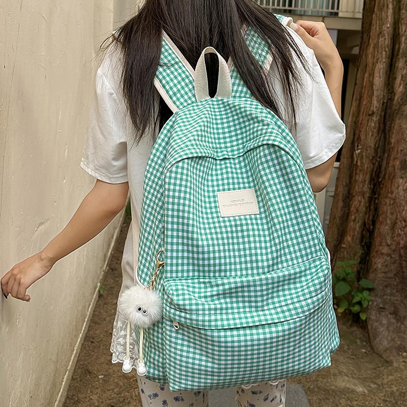 Plaid Backpack Campus Student Schoolbag Nylon Large Capacity Backpack