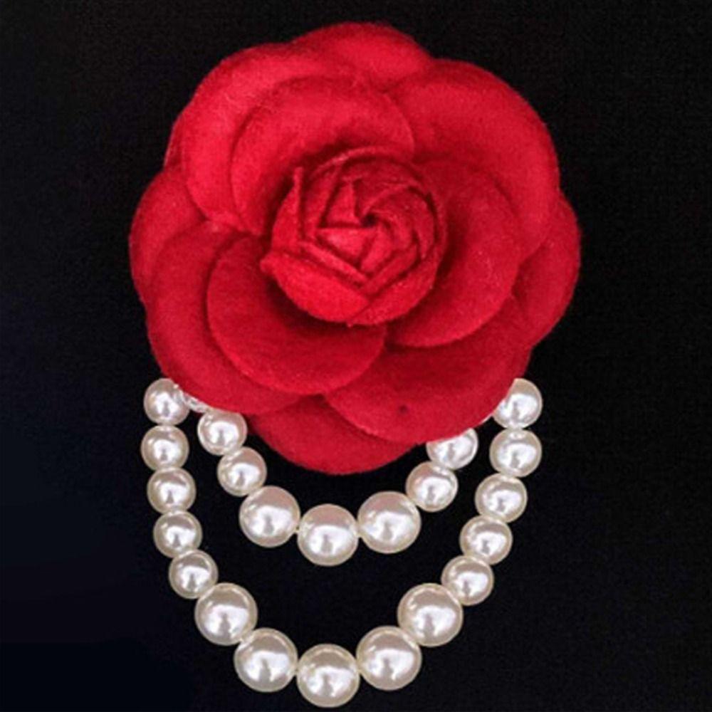 Fashion Camellia Flower Brooch Pins Vintage Lapel Pins New Pearl Tassel Corsage