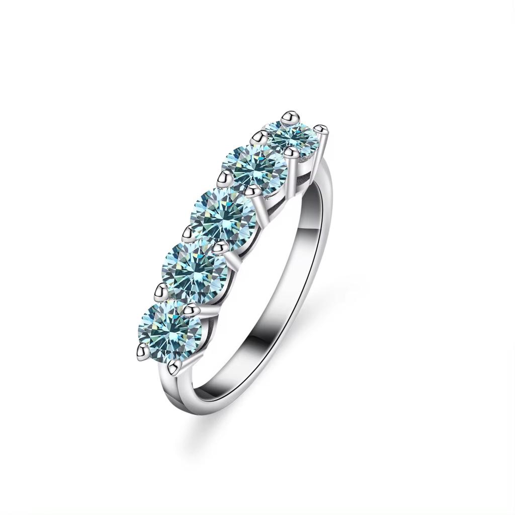 JAIWEN S925 Sterling Silver Rings Moissanite Gemstone Eternity Band Ring Moissanite Jewelry Women Wedding Promise Stackable Ring