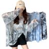 Women's Tie-Dye Transparent Sun Protection Loose Long-Sleeve T-Shirt, Plus Size, Couples Style, Trendy Top.