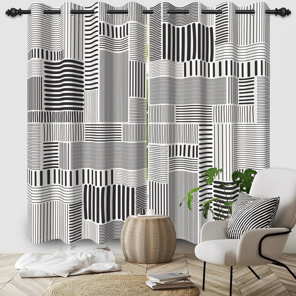 Light Blocking Abstract Geometric Curtains Minimalist Design Bedroom Living Room Window Decoration Hotel Home Drapes Curtain Set Of 2 Modern Made