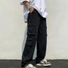 Men Cargo Pants Solid Color Hip-hop Style Loose Pattern Multi Pockets Elastic Waist Men Trousers Daily Clothes