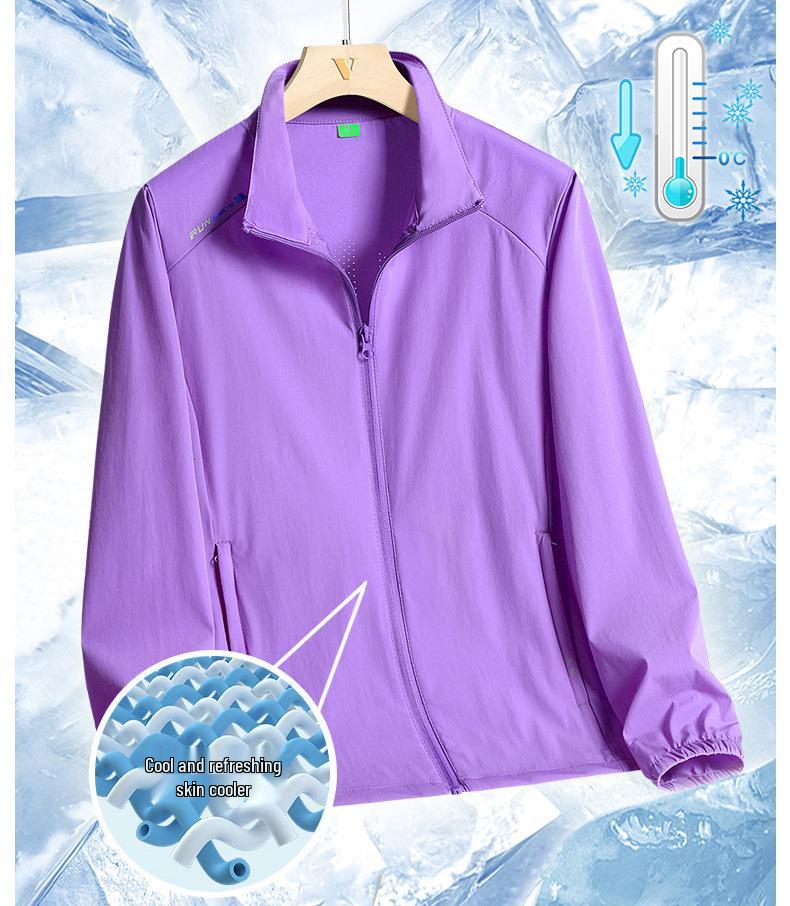 2026 UPF50+ Ice Silk Lightweight Breathable Stand Collar Jacket for Middle-aged & Elderly Men - Sun Protection, No Hood, Single Layer.