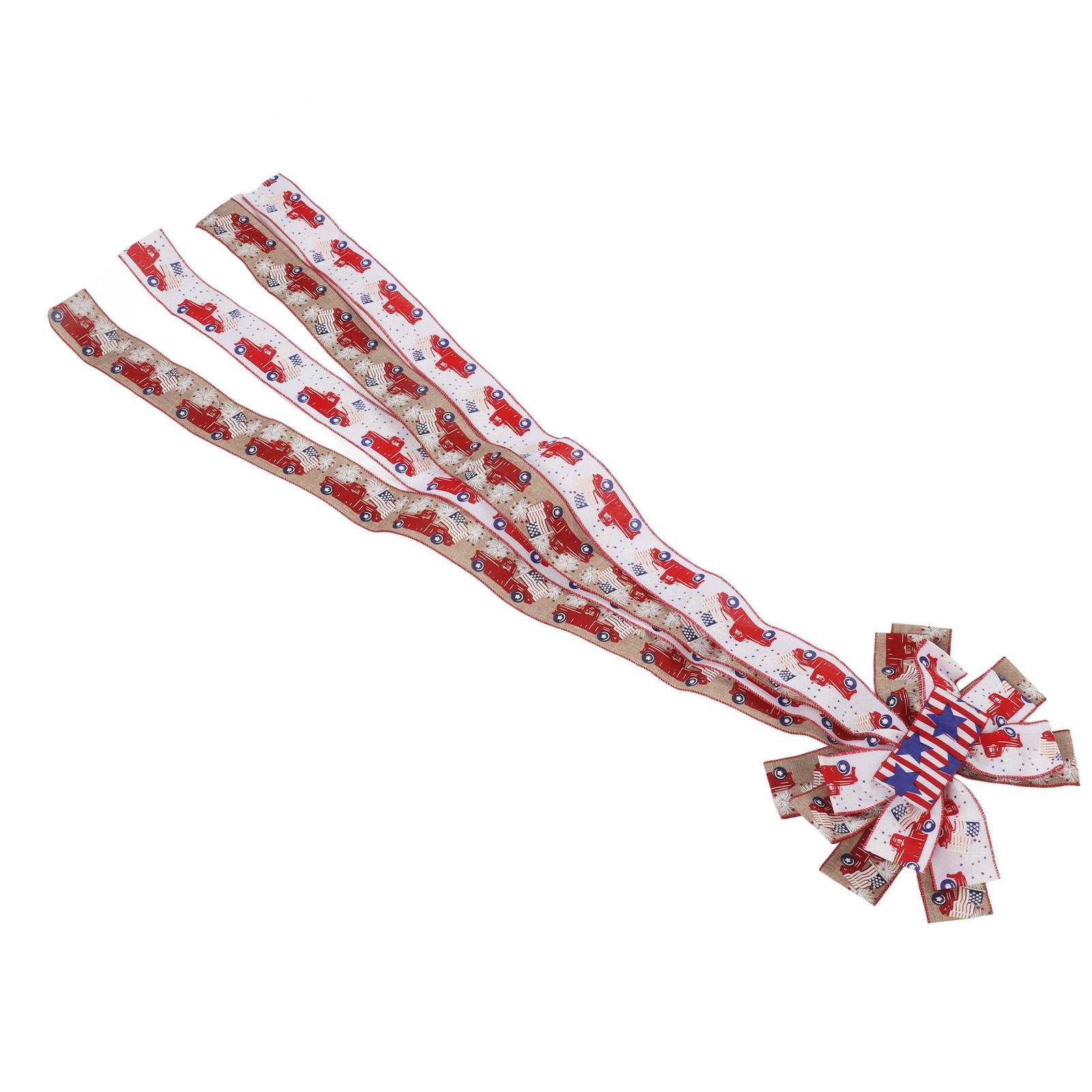 

American Flag Bow 33x136cm Oversized Overlength Independence Day Bow Faux Linen Patriotic Wreath Bow Car Flag Bow