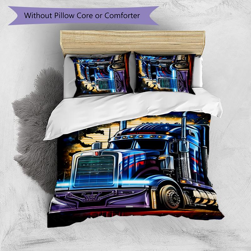Truck Driver 3pcs Bedding Set Duvet Cover Closure Includes 1 Duvet Cover & 2 Pillowcases for All Seasons Bedroom Home Dorm Decor