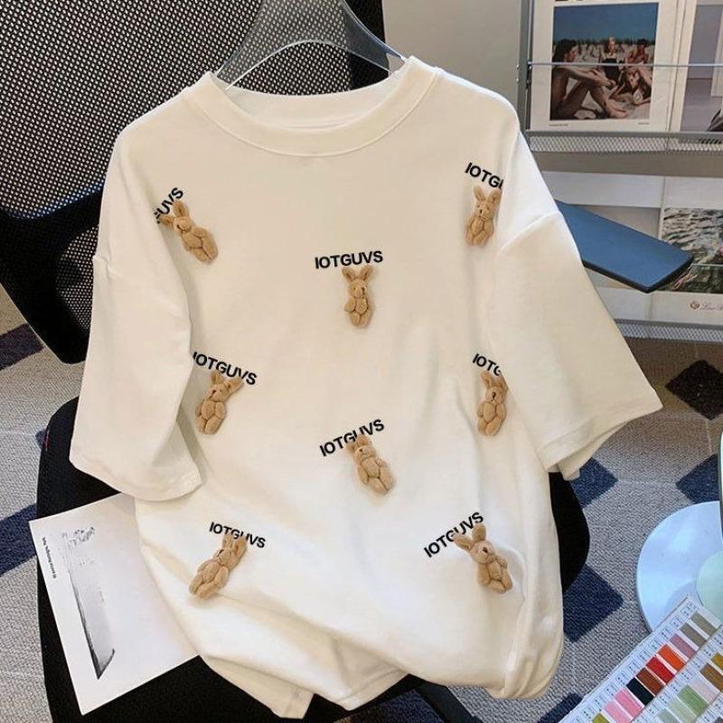 

Милая 3D подвеска в виде кролика Женская футболка Летняя Уникальная Шикарная футболка с коротким рукавом Однотонная Свободная футболка с круглым вырезом XL