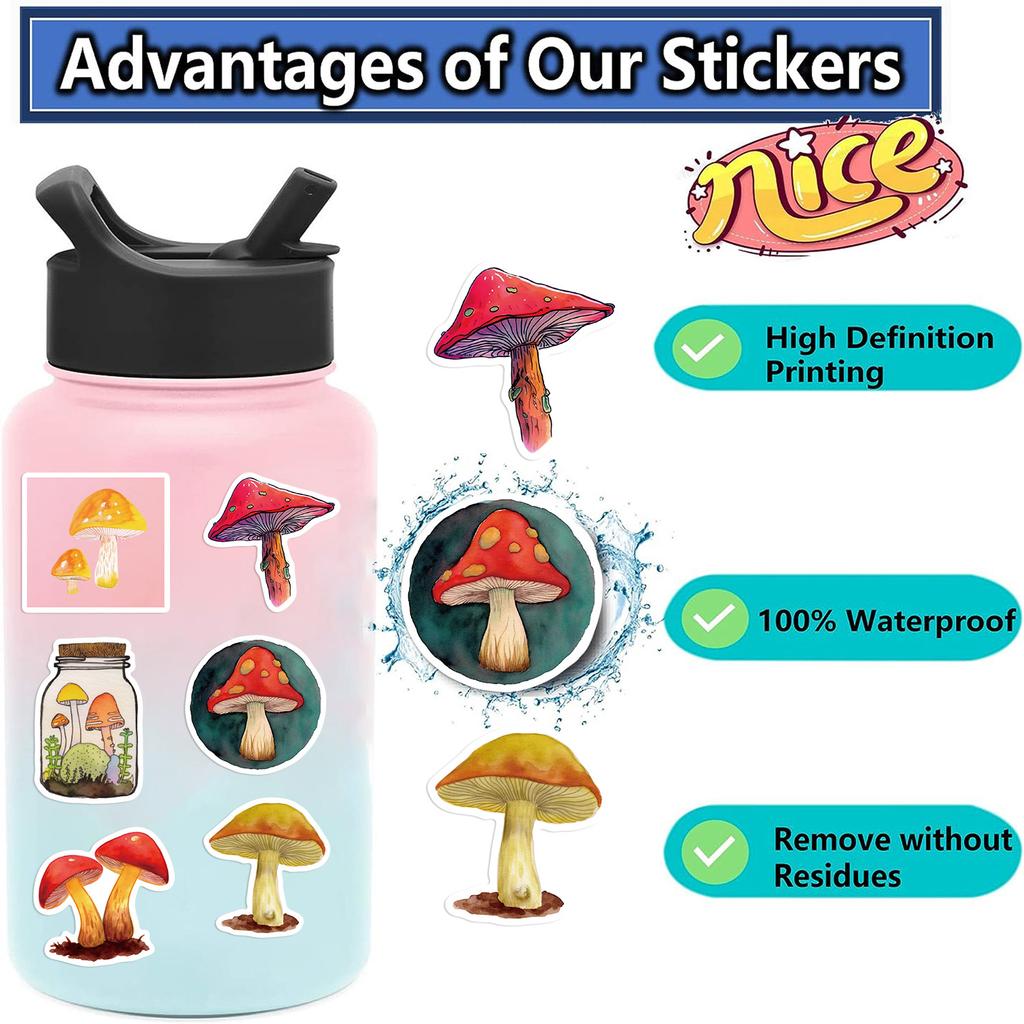200 Cartoon Watercolor Mushroom Graffiti Stickers Suitcase Guitar Without Glue Waterproof Stickers