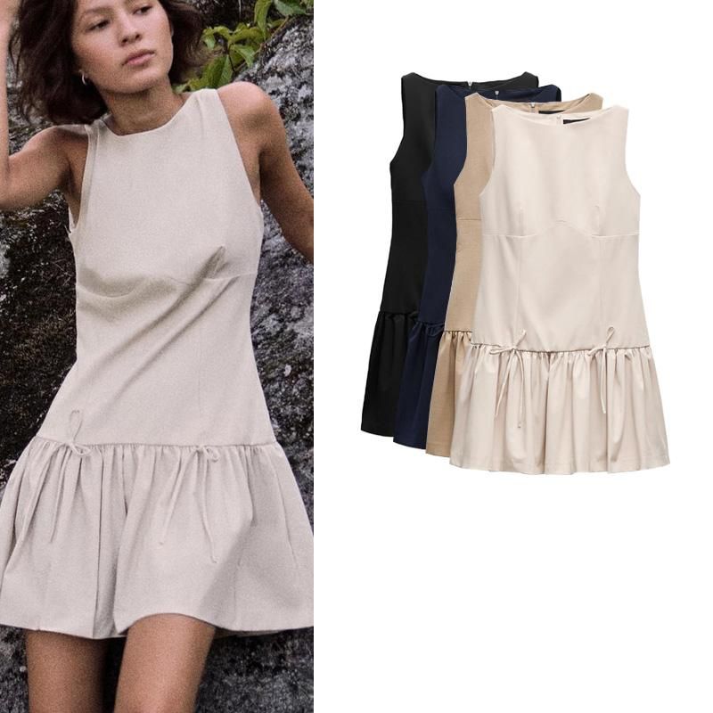 Spring New Women Clothes Fashion Comfortable Sleeveless Short Ribbon Dress 3152278 3152378