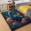 1PC Blue dinosaur with vibrant flowers Print Carpet Rug for Living Room Bedroom Sofa Doormat Home Decor Non-slip Floor Mat